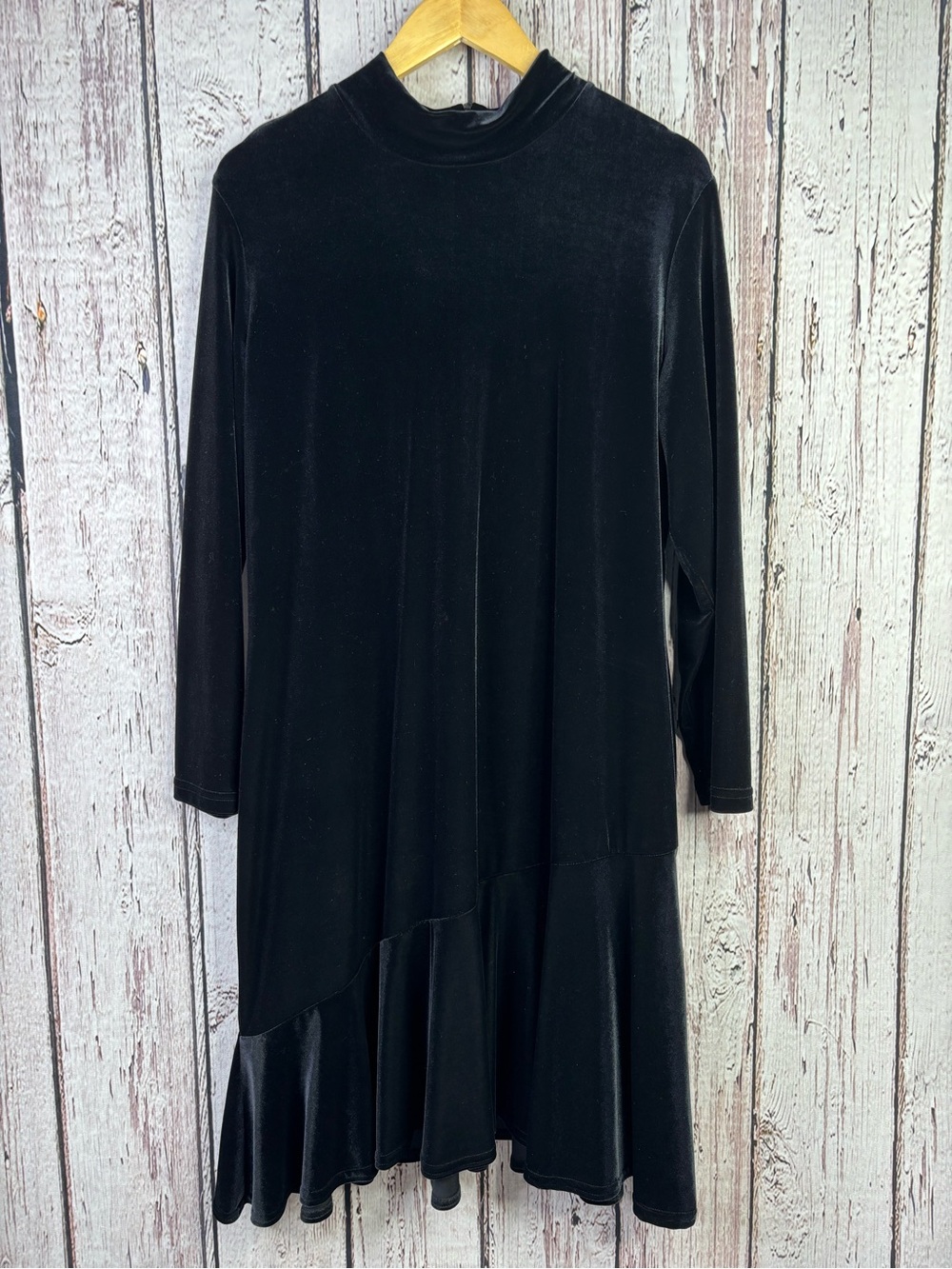 Coldwater‎ Creek Vintage Black Velvet Long Sleeve Midi Length Dress PETITE LARGE
